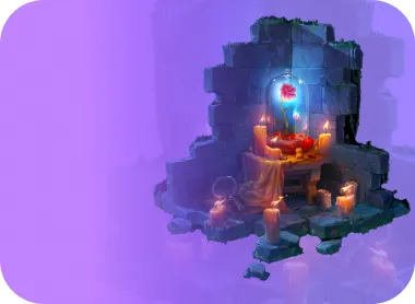 Стол чародея в разрушенном здании