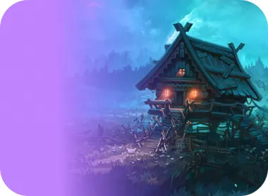 Стилизованная избушка в сумерках