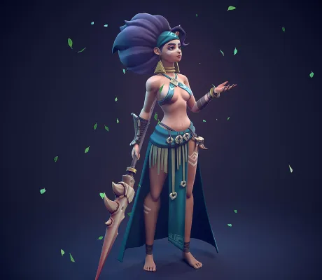 Девушка в мультяшном стиле с оружием в руках