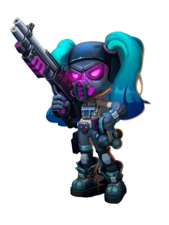 Девушка с голубыми волосами и оружием