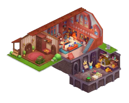 Интерьер дома в мультяшном стиле для игры